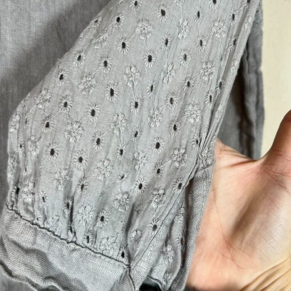 Francesca Bettini Linen Dress Medium Shift Baby Doll Gray Eyelet Flaw - Picture 4 of 10